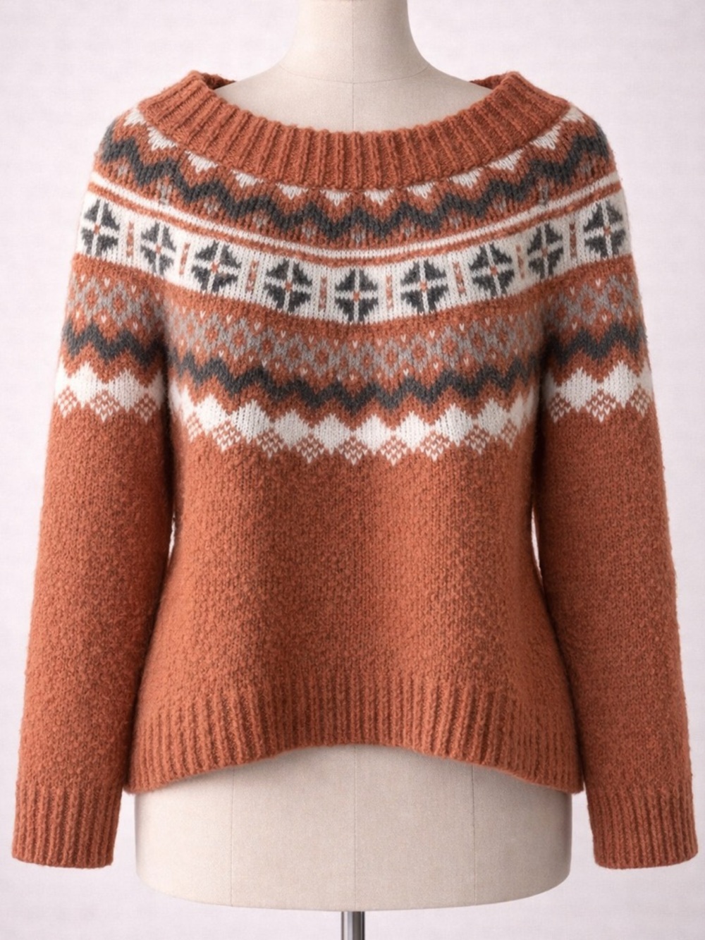Aerie Fair Isle Orange Knit Sweater
